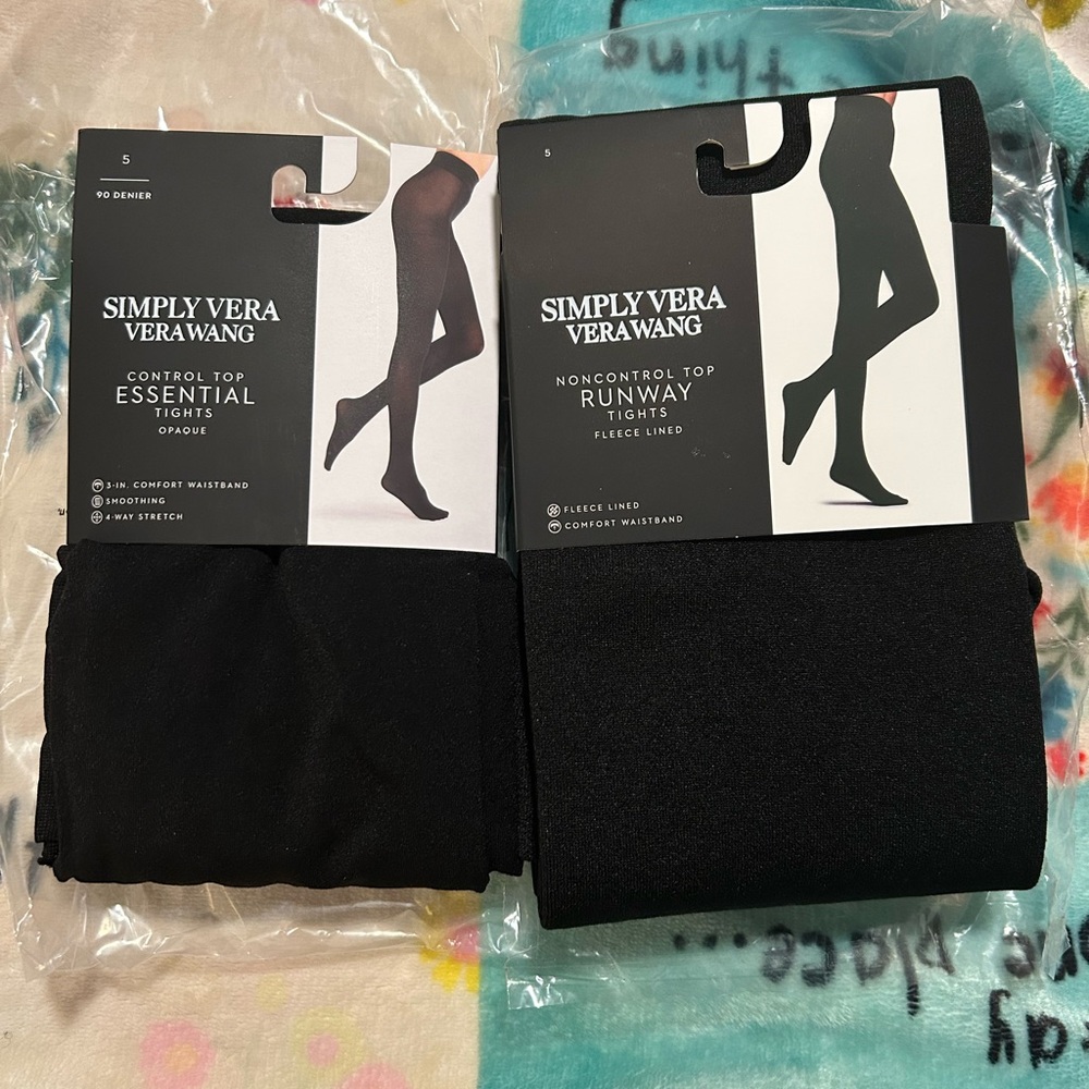 2 pair NEW Vera Wang black tights size 5